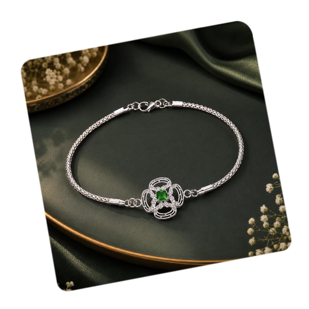 Silver Rakhi Set for Brother Boy Men, Premium Rakhi for Bhaiya Bhai Brother Man, Rakhis for Rakshabandhan, Designer Thread Raksha Sutra with Best Wishes Card and Tillak Set, Festive Gifts-image-4