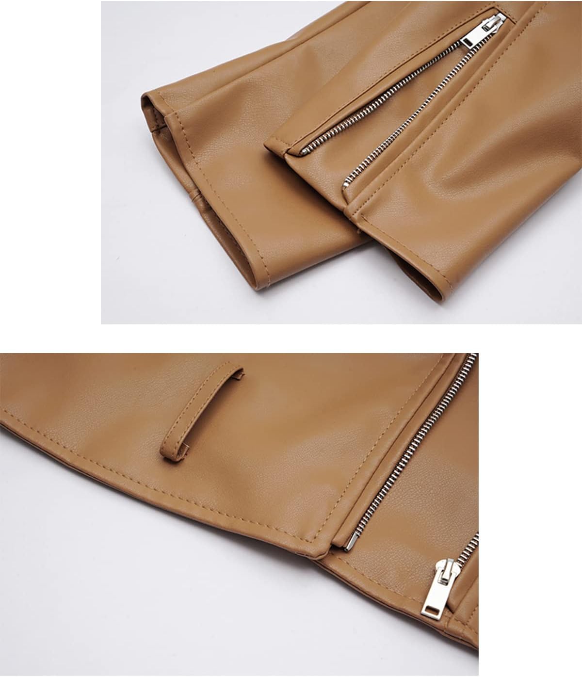 LY VAREY LIN Women Faux Leather Jacket Lapel Collar Motorcycle Zip Up Long Sleeve Motor Biker Short Coat Jacket - Image 4