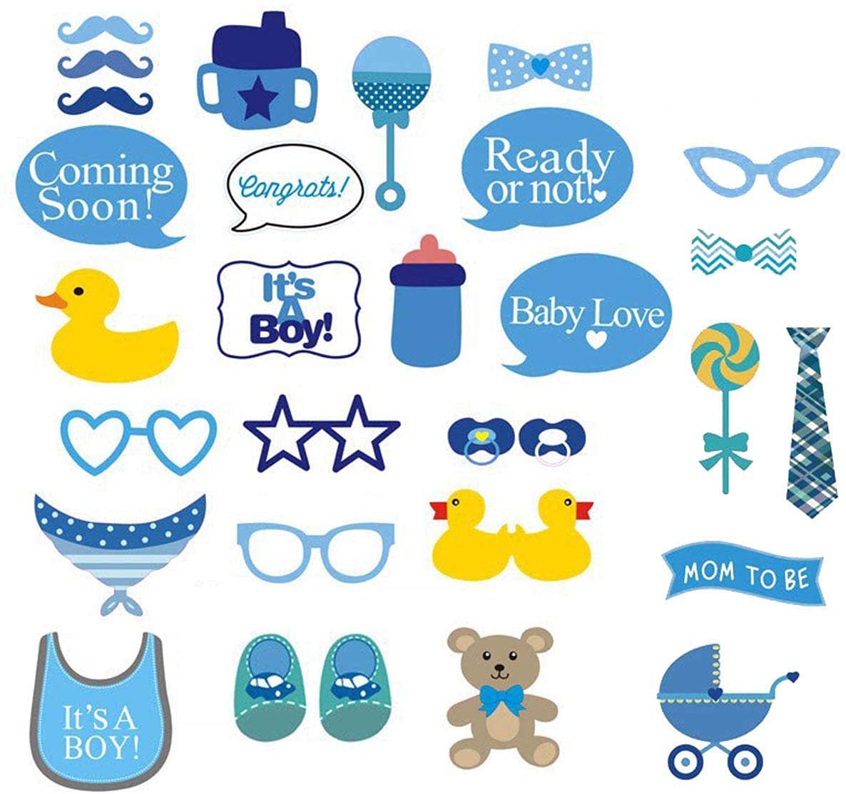 Hsc Men's Blue Baby Shower Decorations Boy, Baby Shower Photo Props, Baby Shower Props, 30Pcs Baby Boy Photo Booth Props Set, Gender Reveal Party Supplies, Newborn Photobooth Decorations