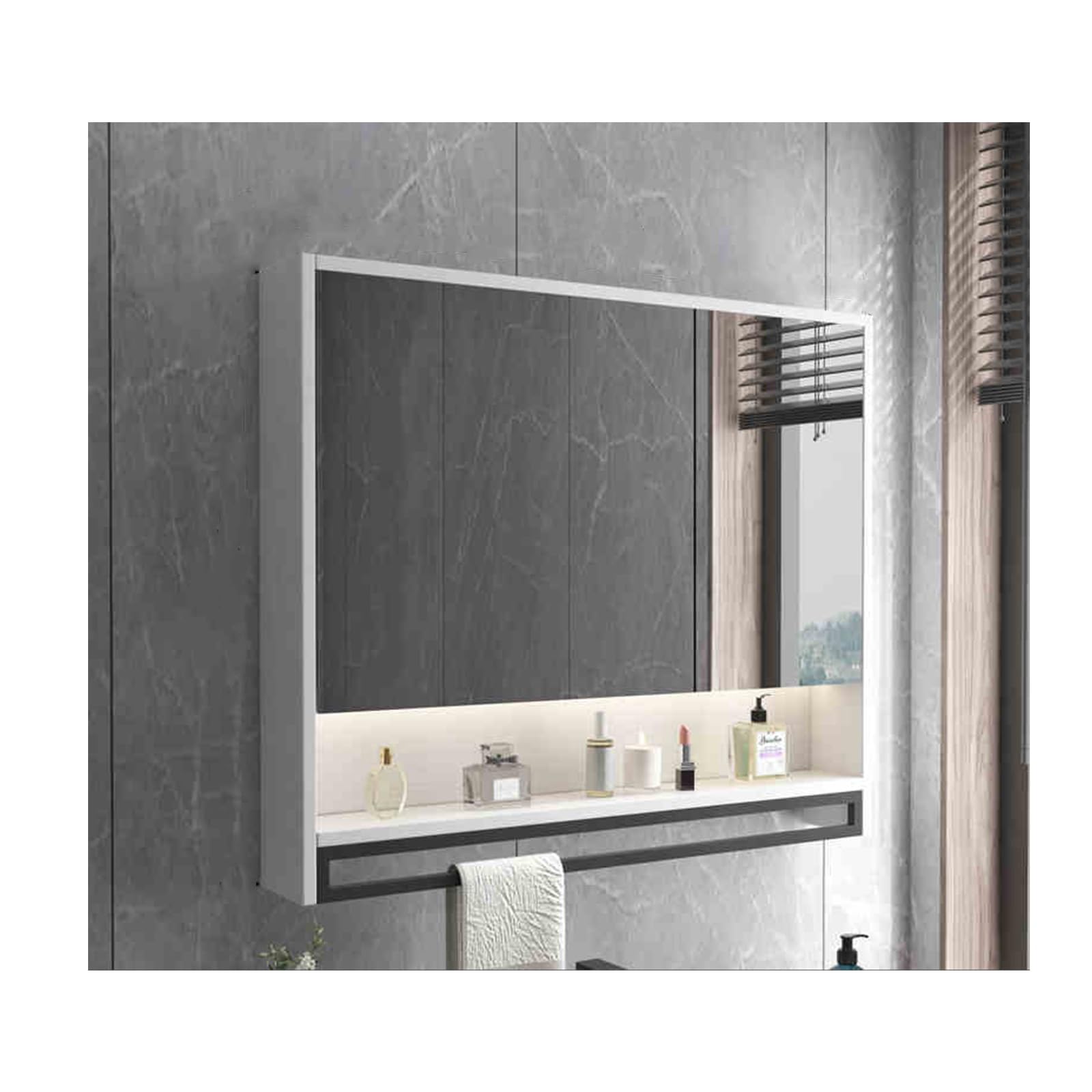 BKSXSOP Wall-Mounted Bathroom Mirror Cabinet, 80cm/31.5in White Storage nizer with Internal Space for Toiletries and Medicine, Stylish Essential