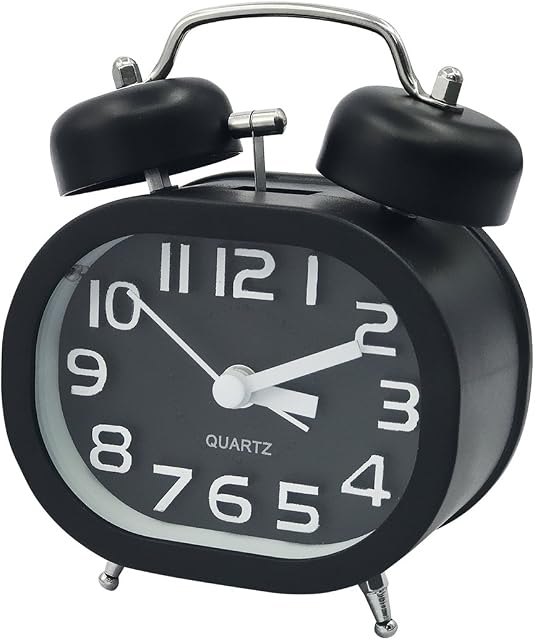 Coolzon® Retro Analog Alarm Clock 3" Twin Bell Quartz Alarm Clocks Non Ticking Silent Sweep Bedside Clock Loud Alarm Battery Operated with Nightlight, Black