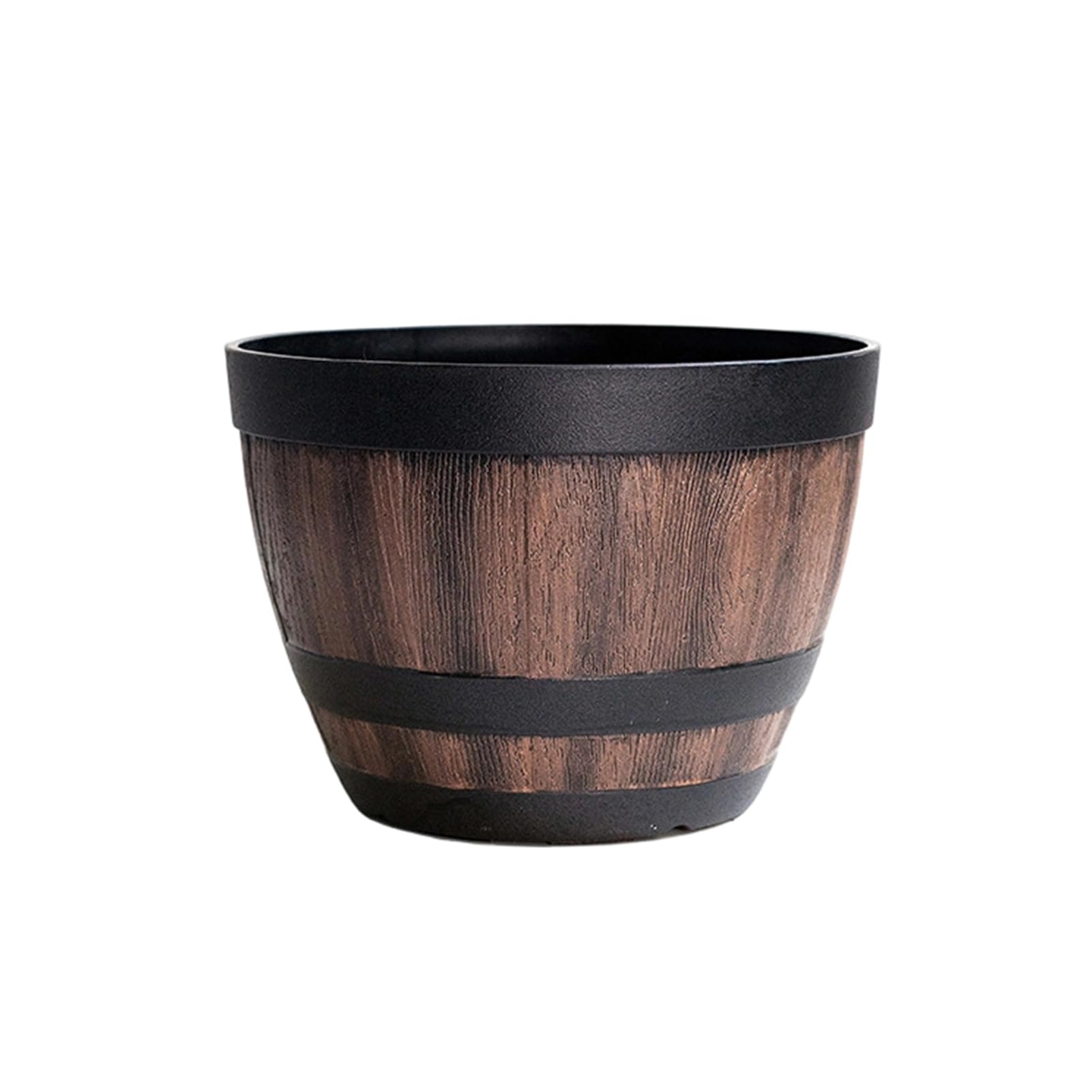 Flowerpot with Built-In Drainage System Rustic Barrel Style Decorative Garden Planter Flowers Herbs Vegetables Small Shrubs