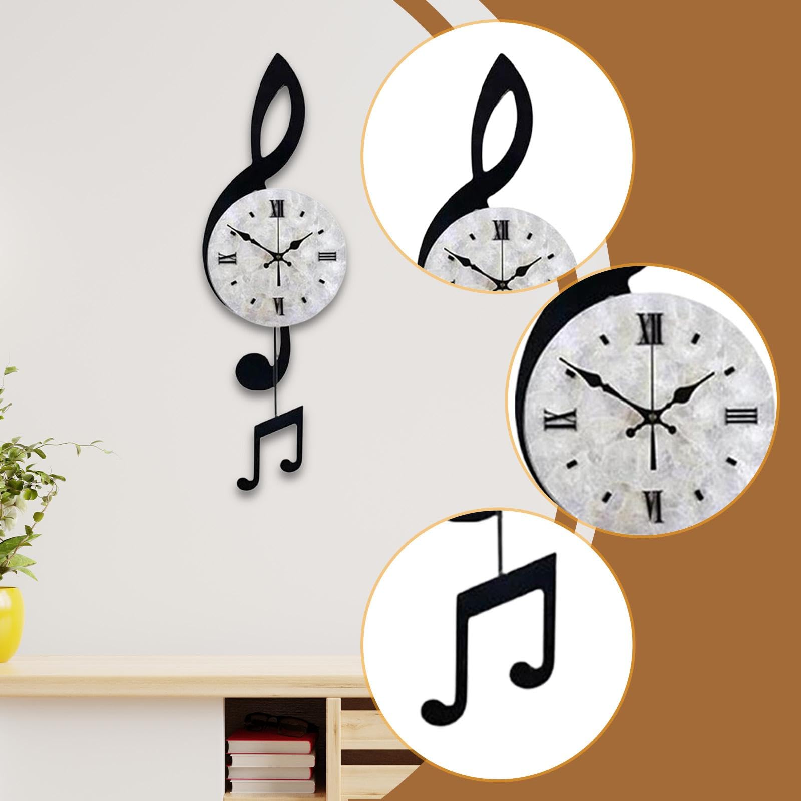 predolo Reloj de Pared con Notas Musicales, Decorativo, con Péndulo, para Colgar, Ideal para Fiestas Escolares, Cafeterías Y Salas de Estar, L