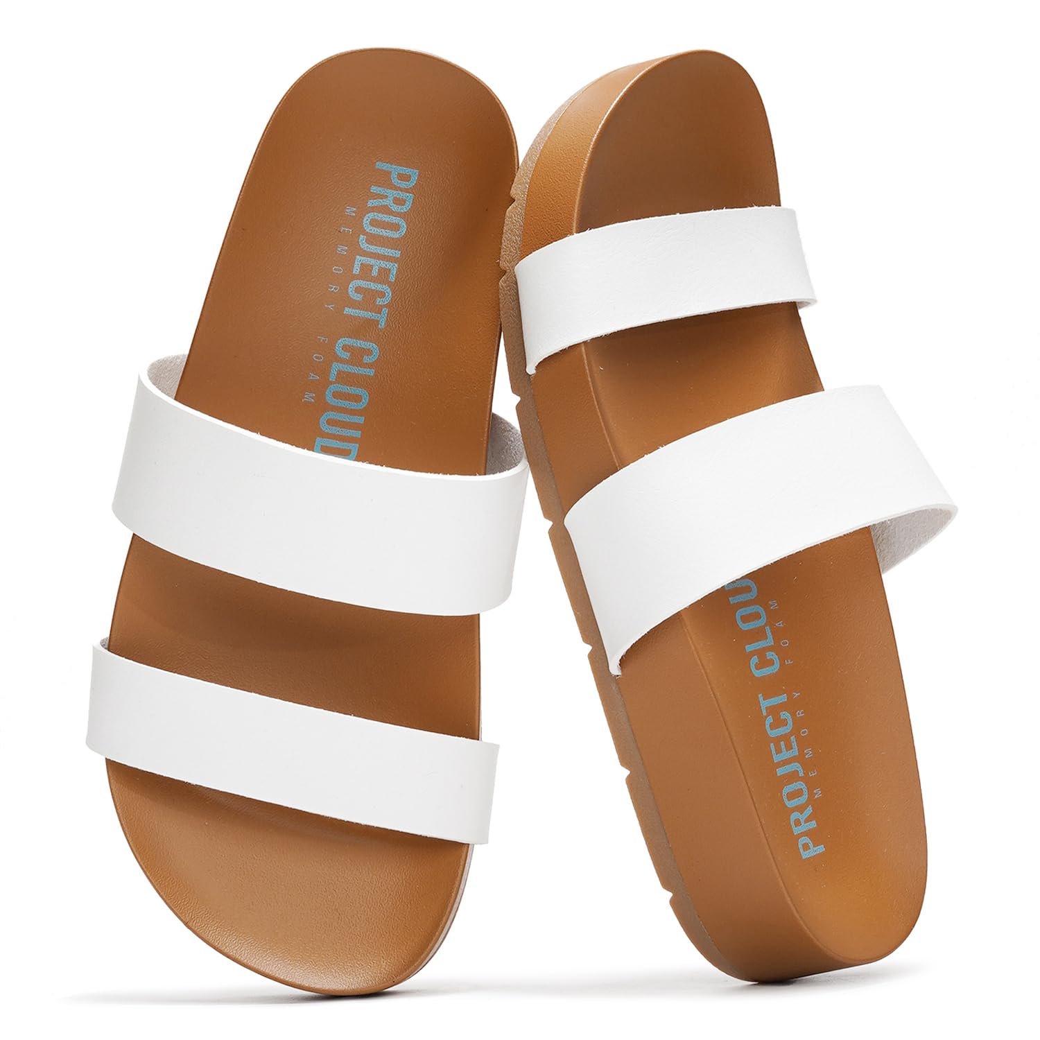 Project Cloud Memory Foam Slide Sandals Women Footwear - Lightweight Two-strap and Non-Slip Vegan Leather Platform Slides - Summer Sandals for Women