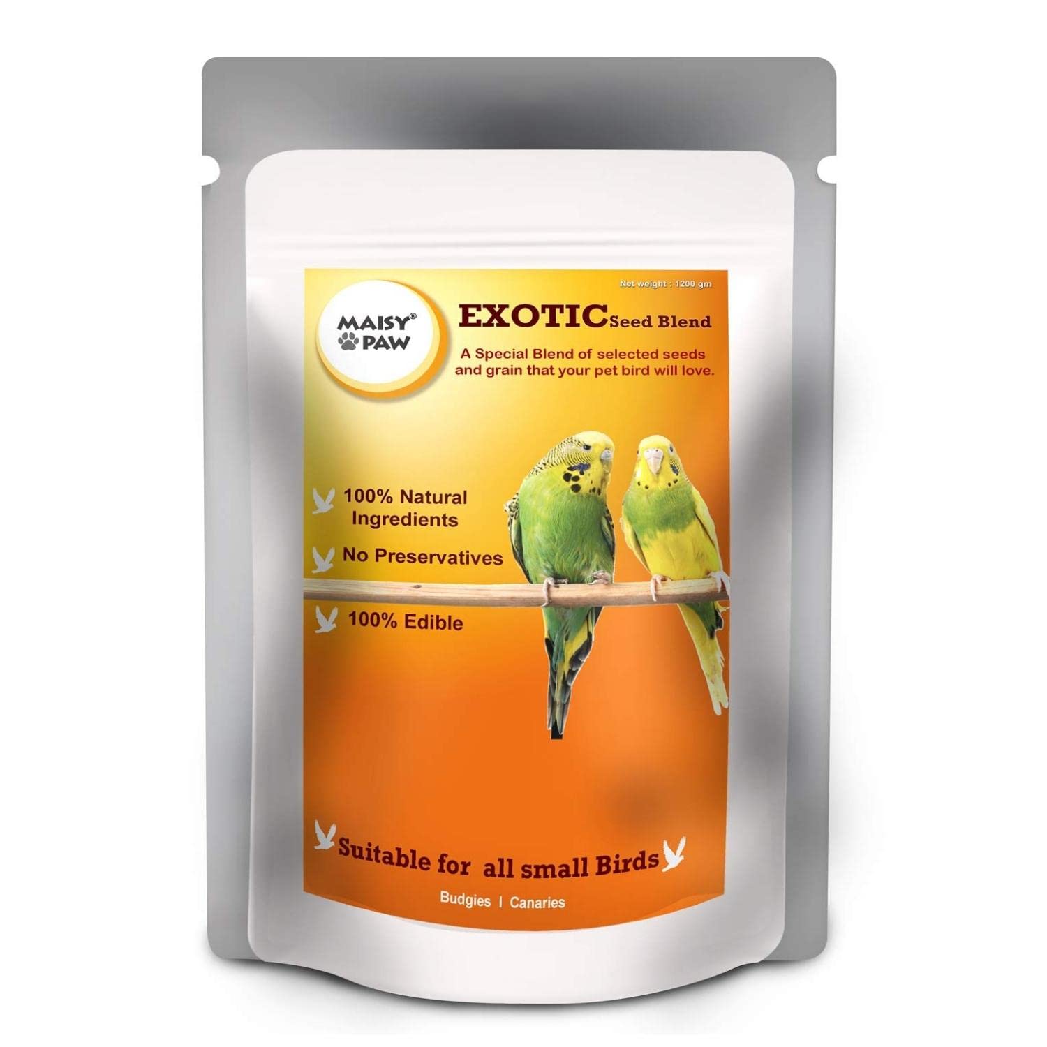 Maisy Paw Budgies Bird Food, Seed Mix of 6 Grains & Seeds | 100% Edible & No Added Preservatives | Suitable for Outside Wild Birds, Indian Parrot, Sparrow, Doves (1200 g, Pack of 1) (B08BVJWS31) Amazon Price History, Amazon Price Tracker