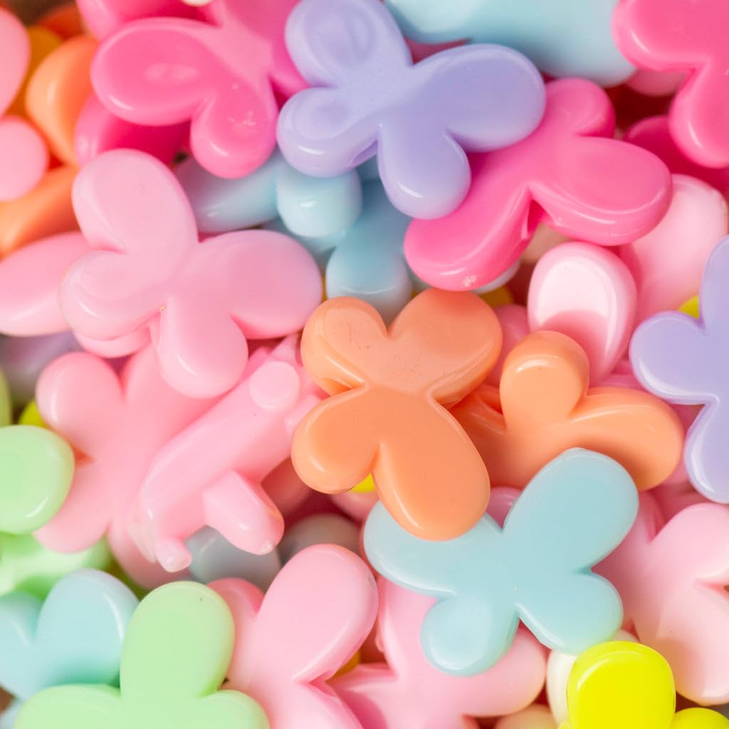 SATRA TRADERS Butterfly Pastel Plastic Beads Spacer Beads DIY Jewellery Craft Making Necklase,Bracelet,Earring | Size : 18mm | Qty : 100grms