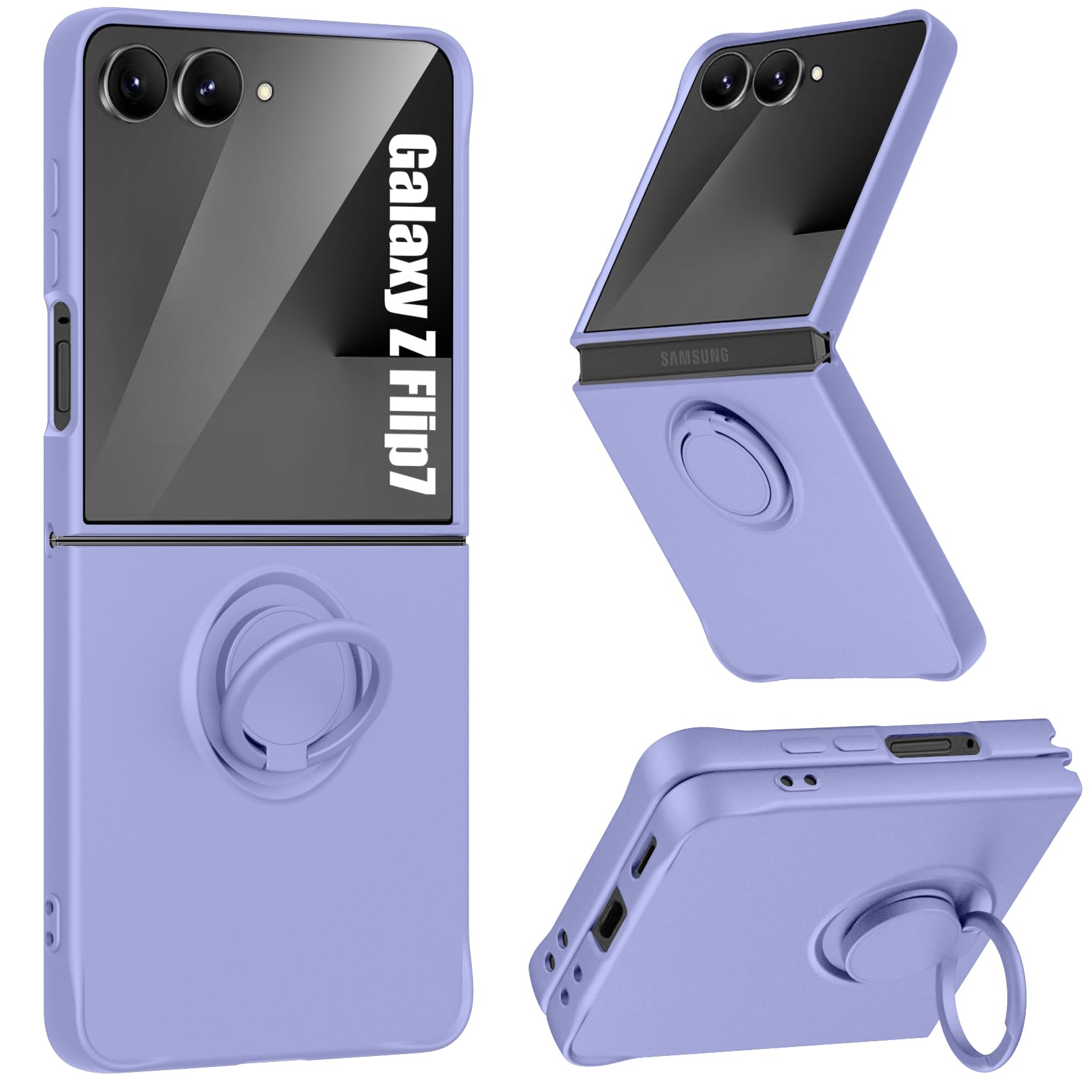 Galaxy Z Flip7 5G 用ケース リング付き ソフトシリコンケース 全面保護 傷付き防止 tpu 一体型 車載ホルダー対応 スタンド機能 サムスン ギャラクシー ゼット フリップ7 5g カバー シンプル 人気 携帯カバー 紫 WY90-57