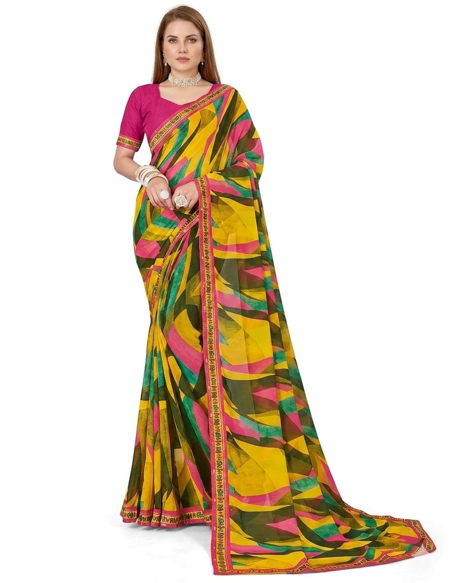 Women's Lightweight Multicolour Printed Georgette Saree with Blouse Piece, Casual Wear-image-10
