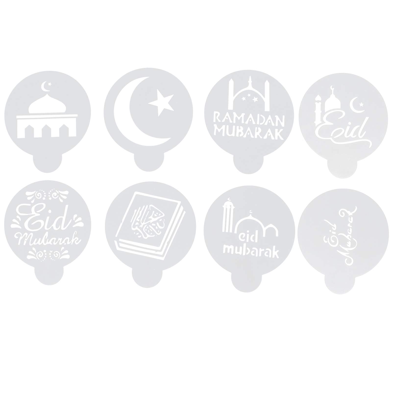 YARNOW Eid Mubarak Cake Stencil Templates Decoration Ramadan Islamic Muslim Cake Cookies Baking Painting Mold Tools Dessert Coffee Decorating Molds 8pcs