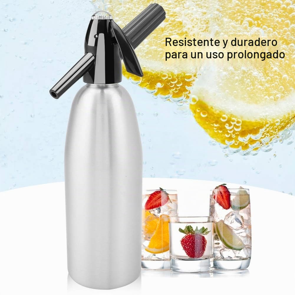 1L Botella de Sifón de Soda Profesional Aleación de Soda Soda Carbonatada Seltzer Creador de agua con regulador de presión para bebidas de jugo Cóctel(Silver)
