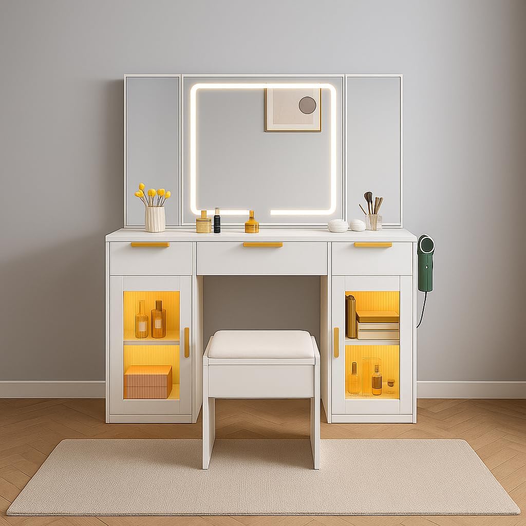 YITAHOME Makeup Vanity Set with RGB Glass Cabinets