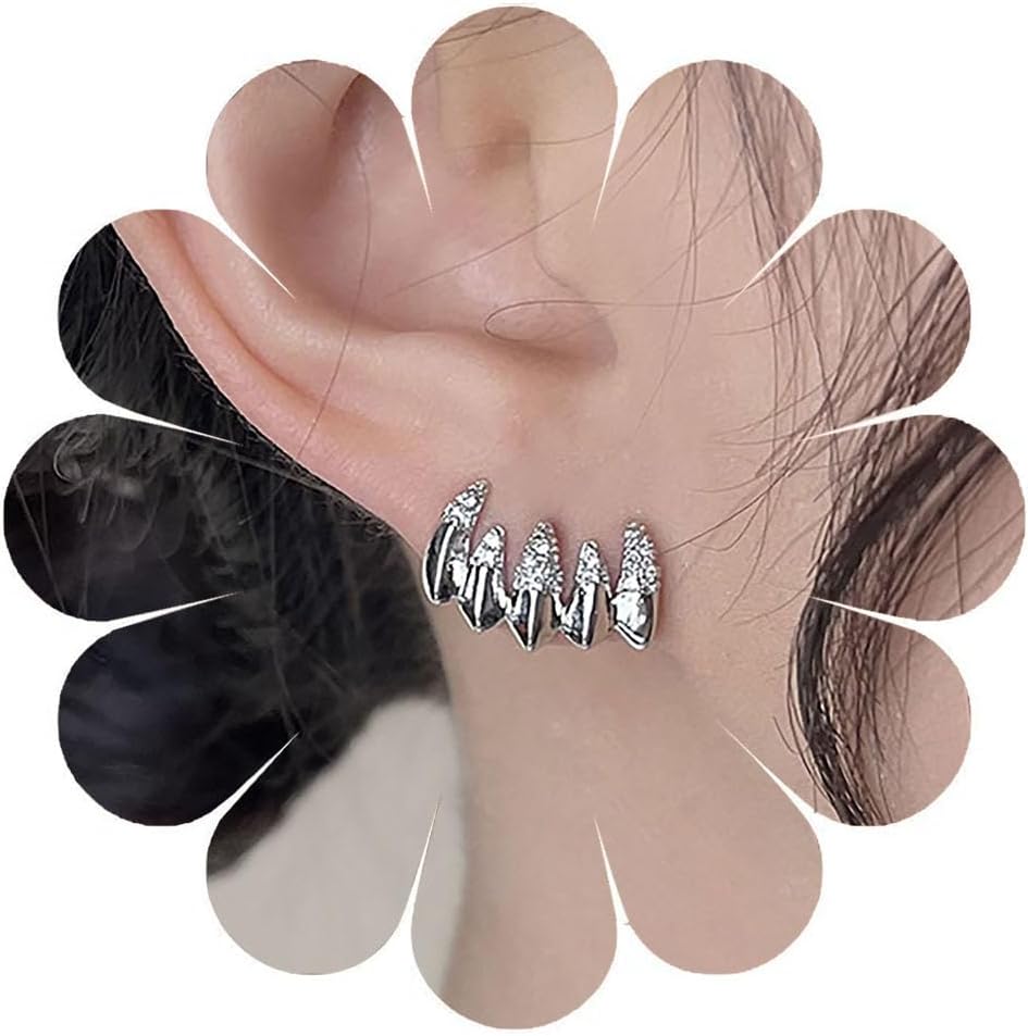 Crystal Claw Earrings Silver C Shape Earrings Five Claws StudEarrings Minimal Ear WrapEarrings Piercing ClawEarrings Jewelry for Women