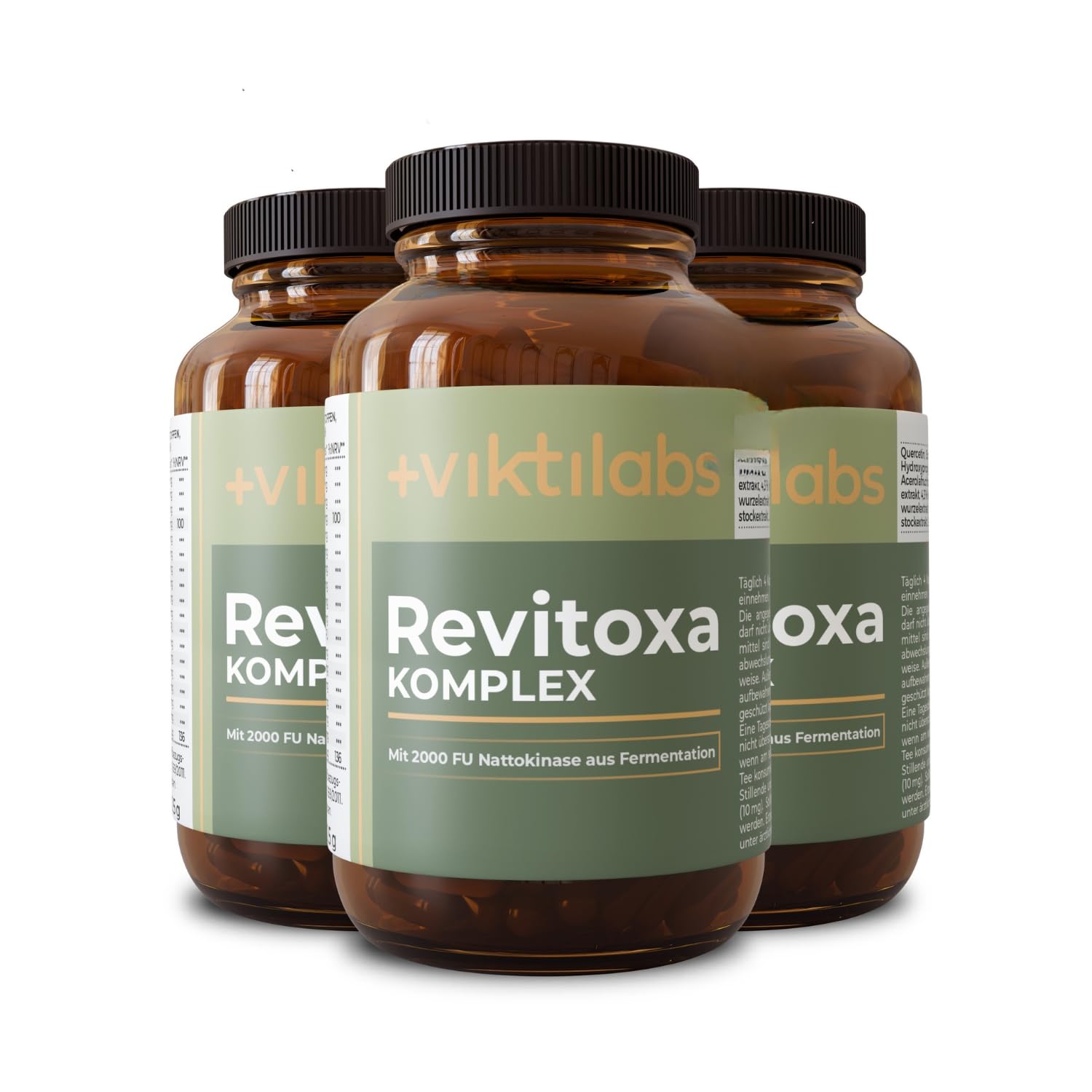 Viktilabs© Revitoxa Komplex mit Quercetin, Schwarzkümmelsamen, Acerolaextrakt, N-Acetyl-L-Cystein, Grüner Teeextrakt, Löwenzahnwurzel, Mariendistel, Selen & Nattokinase - 3x120 Kapseln