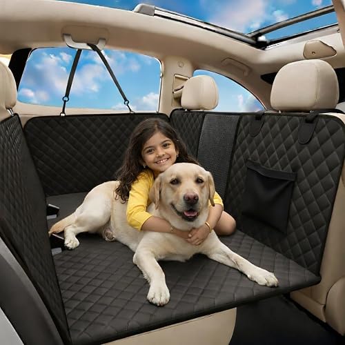WapaW Dog Car Seat Extender with Hard Bottom and Mesh Window, Waterproof Backseat Protector for Car, SUV, Truck Travel and Camping