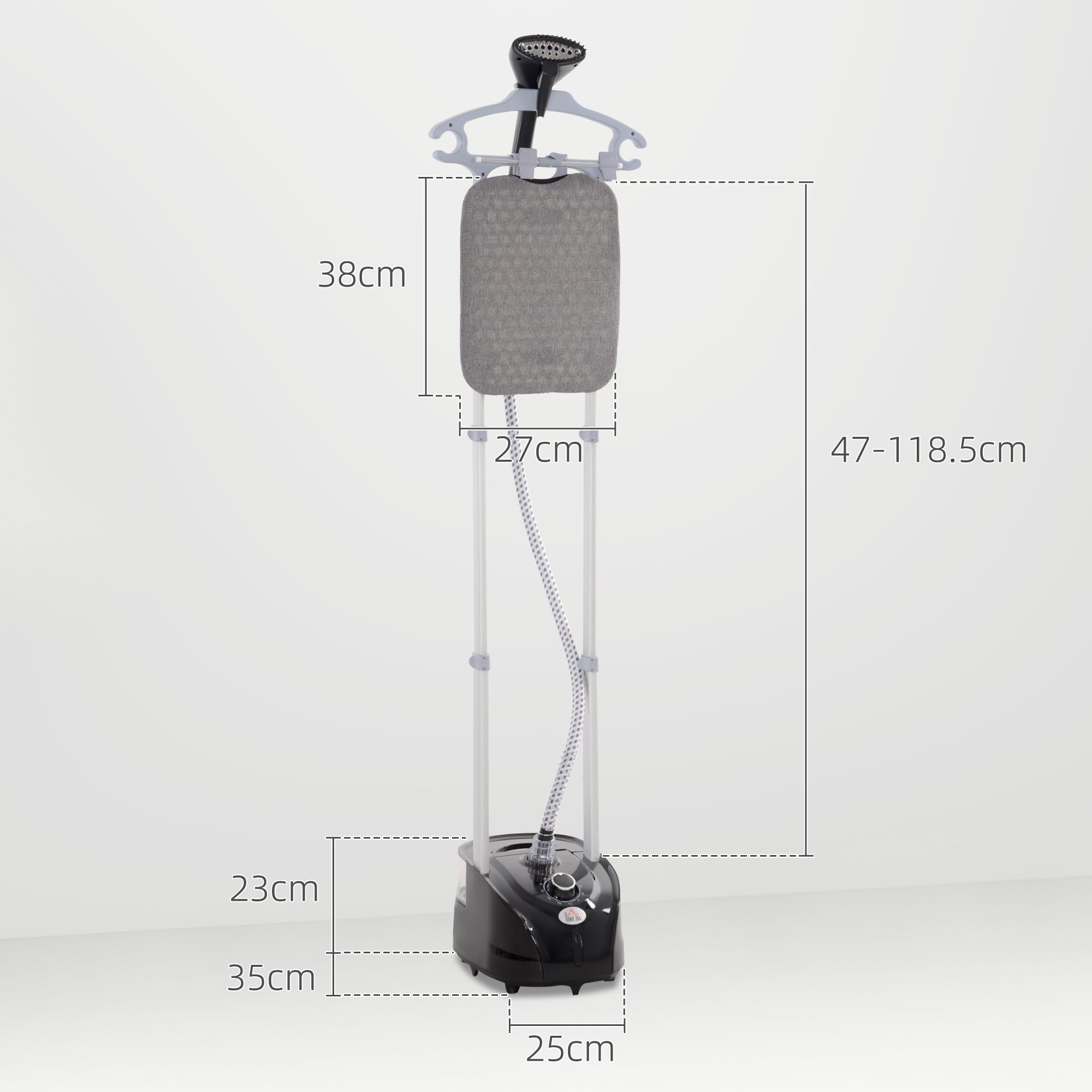 HOMCOM Stiratrice a Vapore, Ferro da Stiro Verticale da 2L, Potenza 1950W con 2 Aste Telescopiche, Stiratore Portatile, 35x25x23cm, Nero