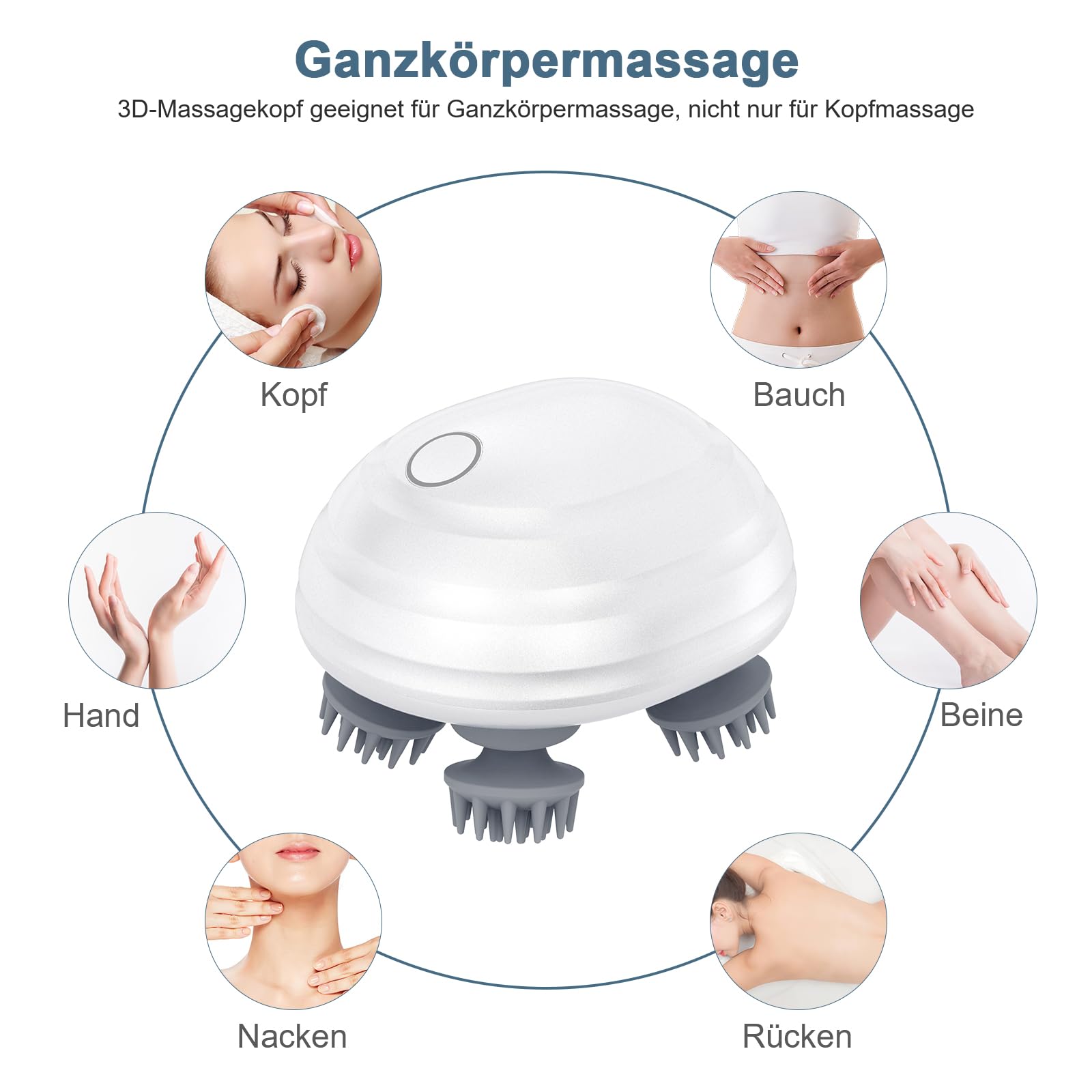 Bezprzewodowy masażer głowy IPX7 z 8 wymiennymi głowicami