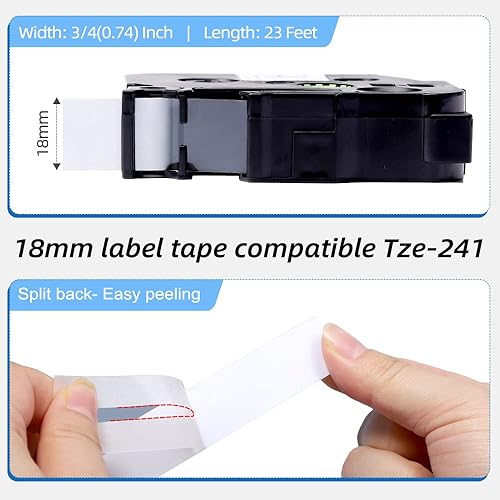 Miniatura 2 de Label KINGDOM Cinta laminada de 0.7 pulgadas de 0.7 pulgadas para Tze-241 Tz241 Brother P-Touch cinta laminada de 34 pulgadas, negro sobre blanco,