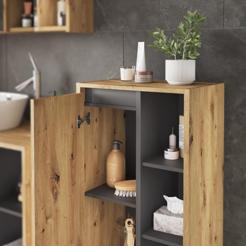 Vicco Mobiletto midi Viola, Artigiano/grigio, 50 x 86 cm con ripiani aperti, adatto per montaggio a parete e combinabile con la serie Viola