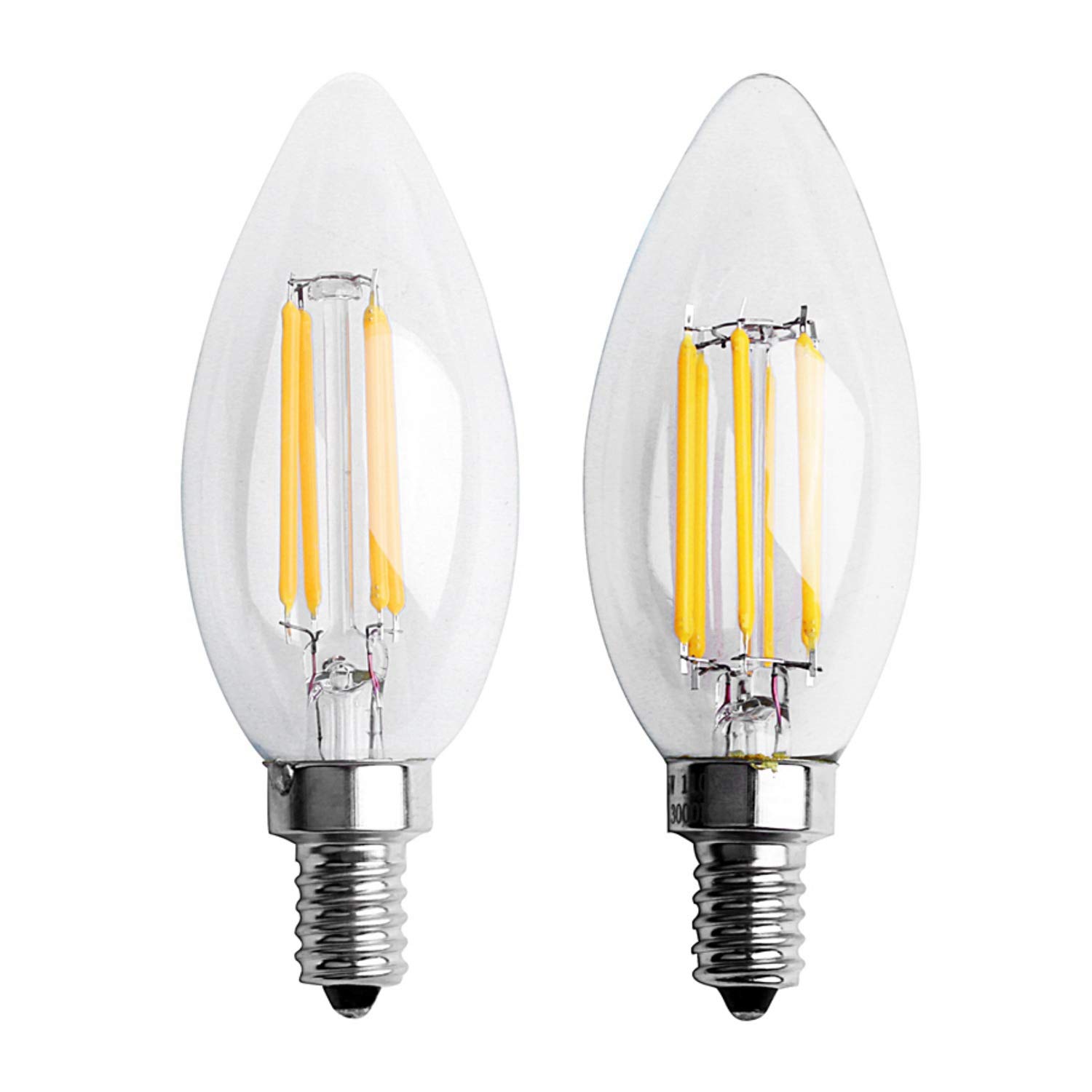 Oikabio 2Pcs Dimmable E12 COB Candle Flame Filament LED Light Bulb Lamp 10X3.5Cm - 4W & 6W