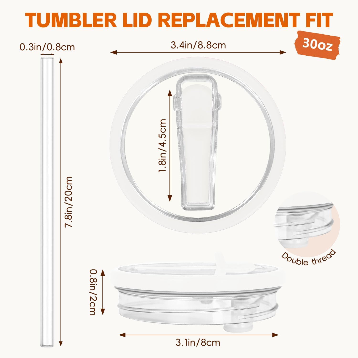 Flip Straw Lid Replacement for Stanley Quencher 30 OZ Tumbler - 2Pcs Leak Proof Cup Lids with Straw, Spill Proof Tumbler Cover Compatible with Stanley Cup Accessories, White