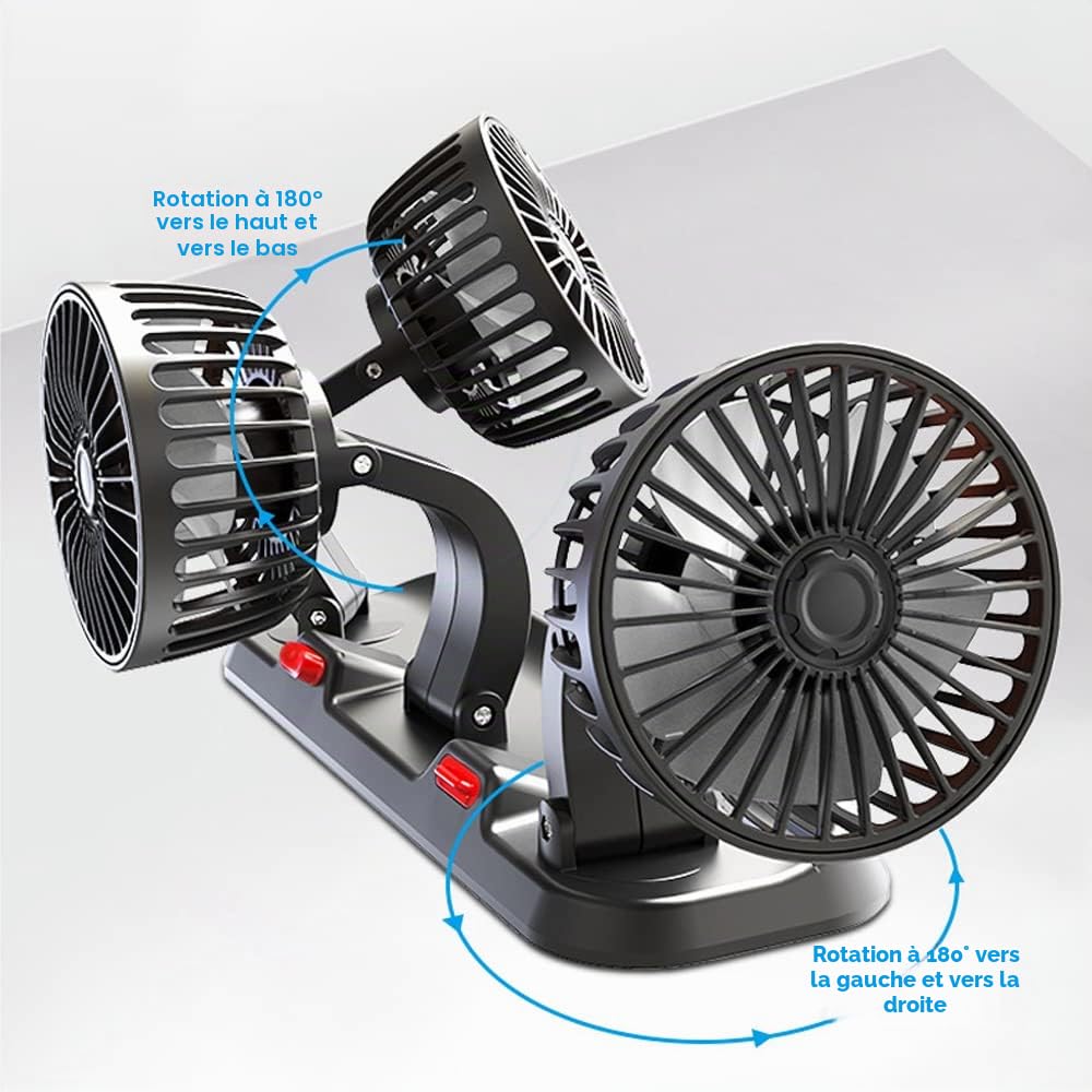 Baceyong Ventilateur de voiture, ventilateur automatique rotatif à 360 degrés 5 V électrique 3 têtes de circulation d'air de refroidissement, ventilateur d'air de refroidissement de voiture portable