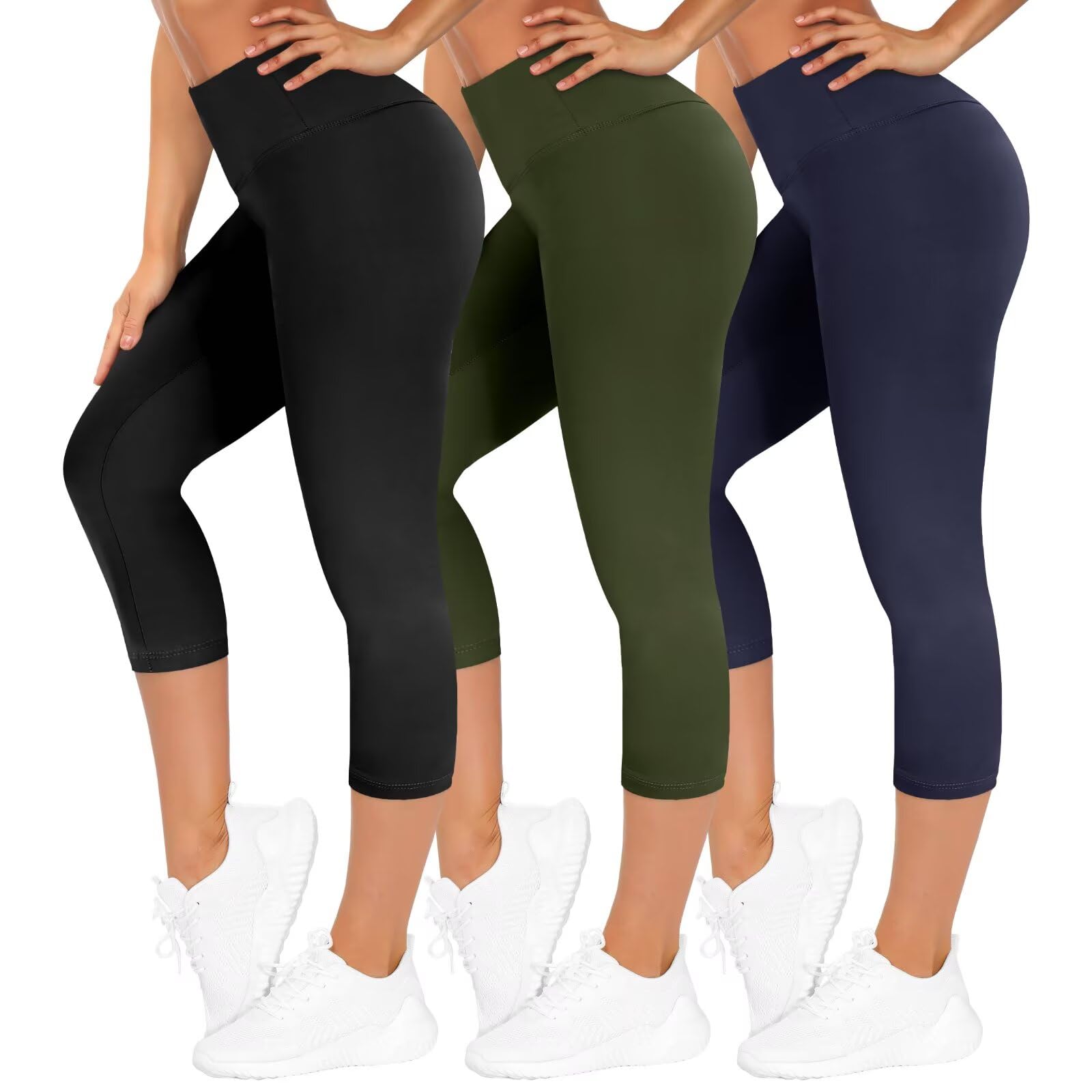 TNNZEET 3er Pack Capri Leggings Damen 3/4 für Sport, 7/8 Leggins High Waist Hose Sporthose für Gym Yoga