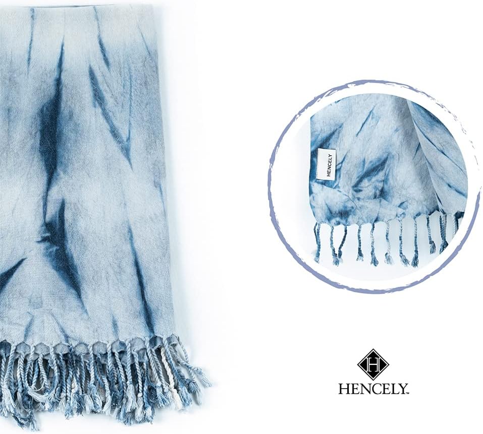 Hencely Tie Dye Beach Towel, 37 x 68 Inches, 100% Cotton Soft Absorbent Turkish Beach Towels for SPA, Pool, Gym and Bathroom (Azure)