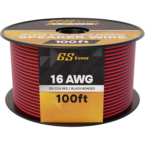GS Power CCA 16 Gauge Wire Automotive 100ft Red/100ft Black Bonded, 16 AWG 12v Low Voltage, Speaker Electrical Wire Low Voltage Primary for Car Stereo Audio Trailer Harness Hookup Wiring LED DIY