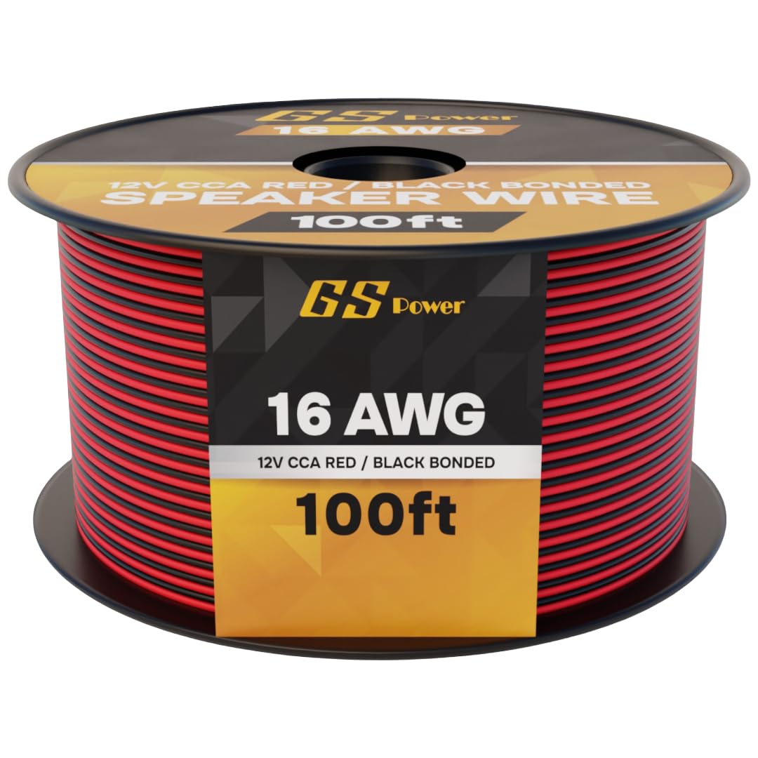 GS Power CCA 16 Gauge Wire Automotive 100ft Red/100ft Black Bonded, 16 AWG 12v Low Voltage, Speaker Electrical Wire Low Voltage Primary for Car Stereo Audio Trailer Harness Hookup Wiring LED DIY