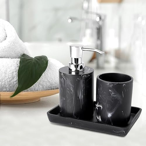 Miniatura 2 de Juego de accesorios de baño con dispensador de jabón de loción, soporte para cepillos de dientes y bandeja de tocador, juegos de 3 piezas de