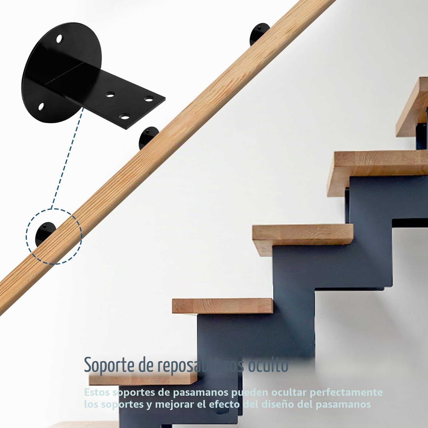 Soporte Para Pasamanos, Soportes Pasamanos Accesorios para Pared, Barandillas Escaleras Maderapara Barras de Pasillos Interiores y Exteriores, Colgador Pared - Negro, 2 Piezas