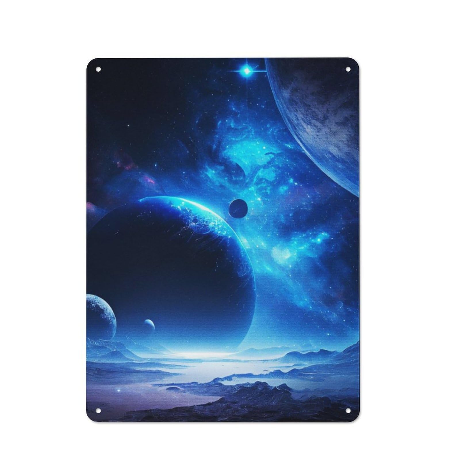 Junmoney Blue Galaxy Tin Wall Plaque 40X30cm With For Dining Room Or Kitchen, A Metal Wall Feature For Kitchens And Dining Spaces