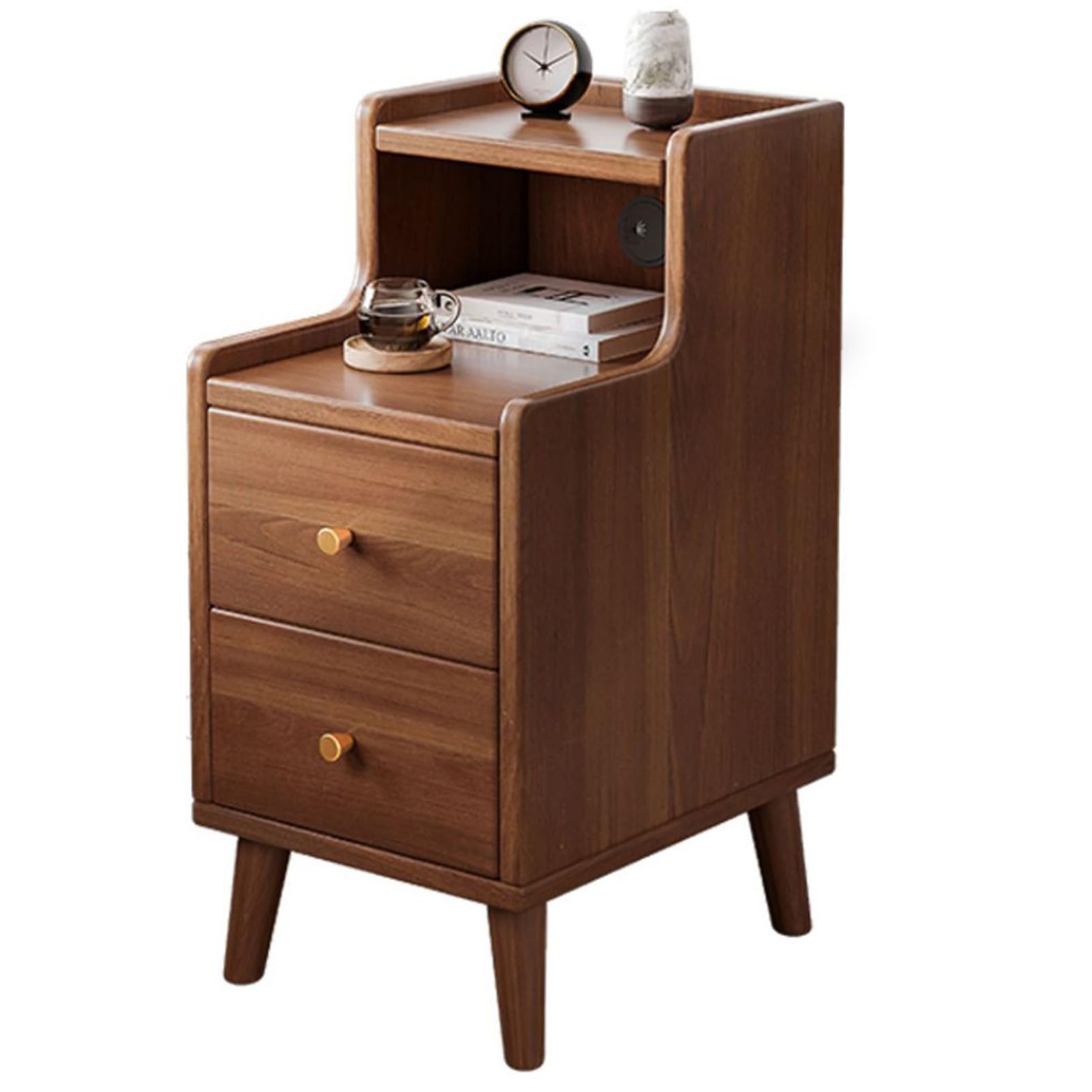 SXZenSpace Nightstand with 2 Drawers, White Gloss End Table, Modern Sofa Table for Living Room & Bedroom, Wooden Night Cabinet, Stylish Storage Solution