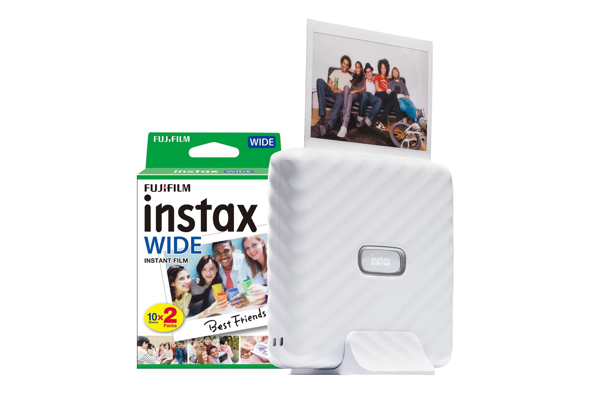 Fujifilm Instax Link Photo Printer Wide Ash White with 20 Shot Pack (16719574+16385995)
