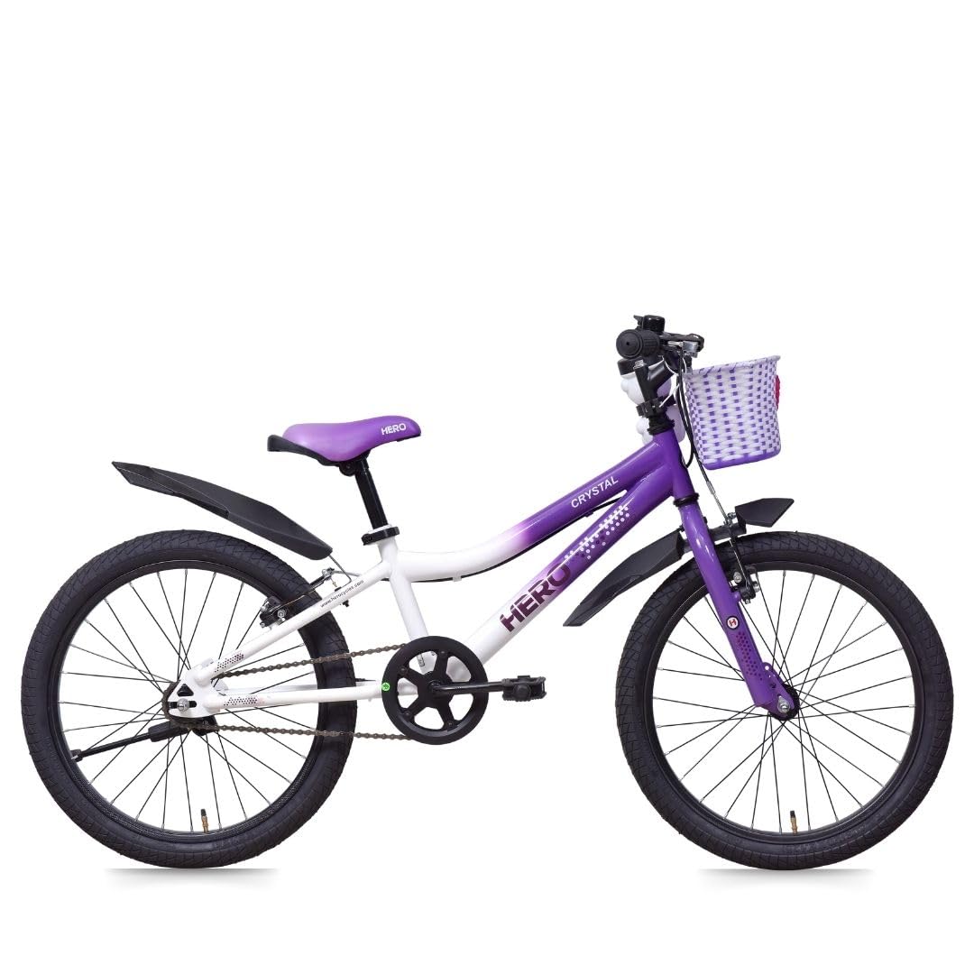 Hero Crystal 20T Single Speed Bicycle for Kids | White-Purple | Rigid Suspension | V Brake | Ideal for Kids | 95% Assembled Cycle(Ready to Ride in 5 Min)-image-13