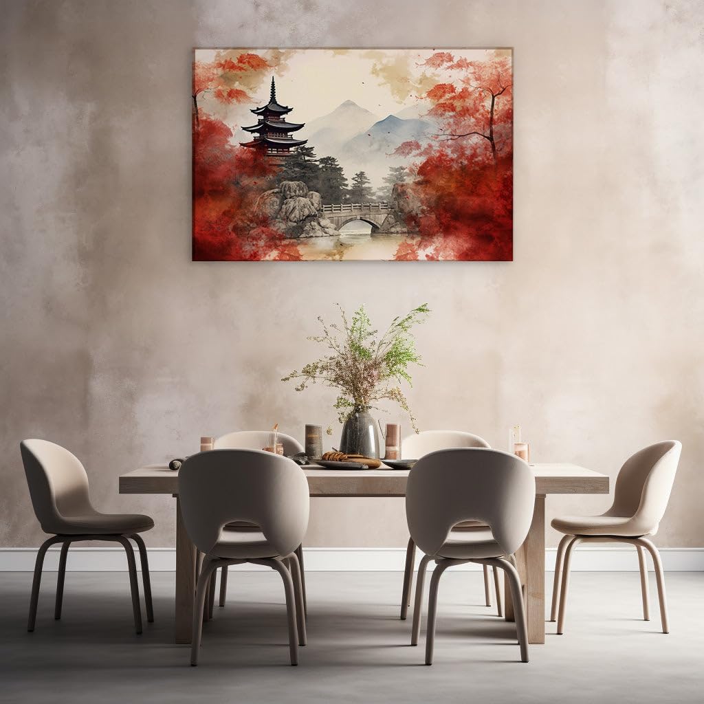 Canvas for Living room. Serene Oriental Escape: Discovering Tranquility in a Digital Landscape Masterpiece, 27 x 18 inch Canvas Wall Art - Contemporary Masterpieces - Modern Home Decor