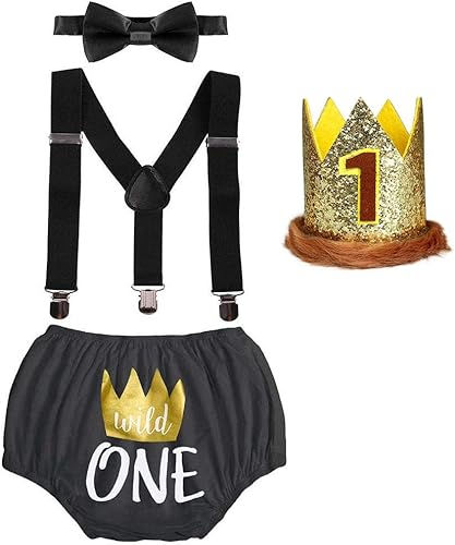 Conjunto de diadema para bebé niño con diseño de zorro de león, ropa para el primer cumpleaños, con tirantes y diadema