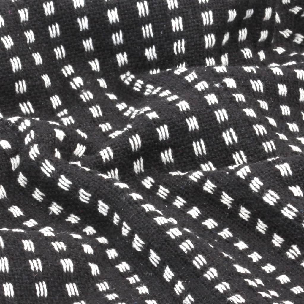 Plaid de algodón negro 220 x 250 cm con borlas | Lavable a máquina a 40 °C, tacto suave, sofá y cama, diseño moderno