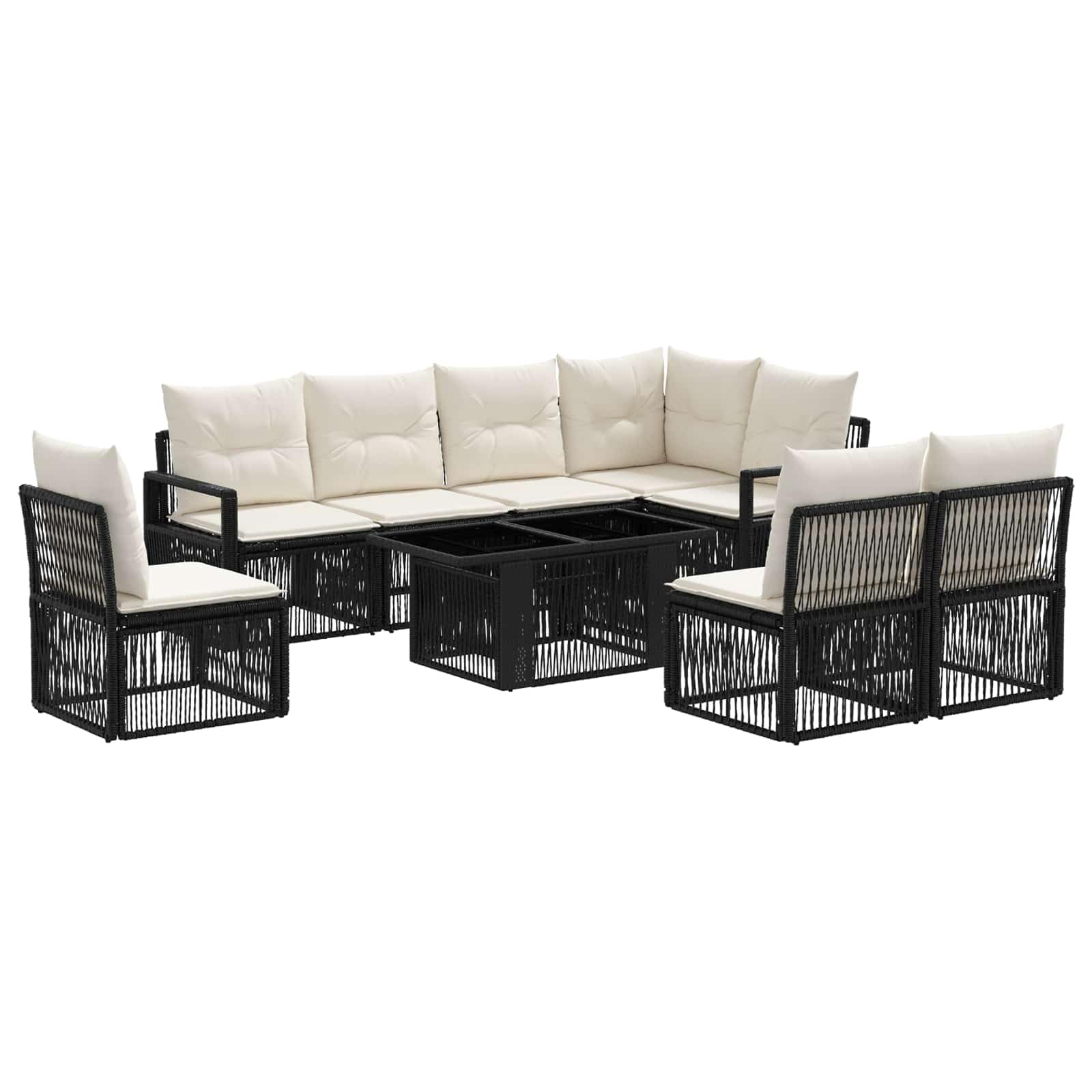 Hothingwell 9-częściowy zestaw sof ogrodowych Poly Rattan czarno-biały