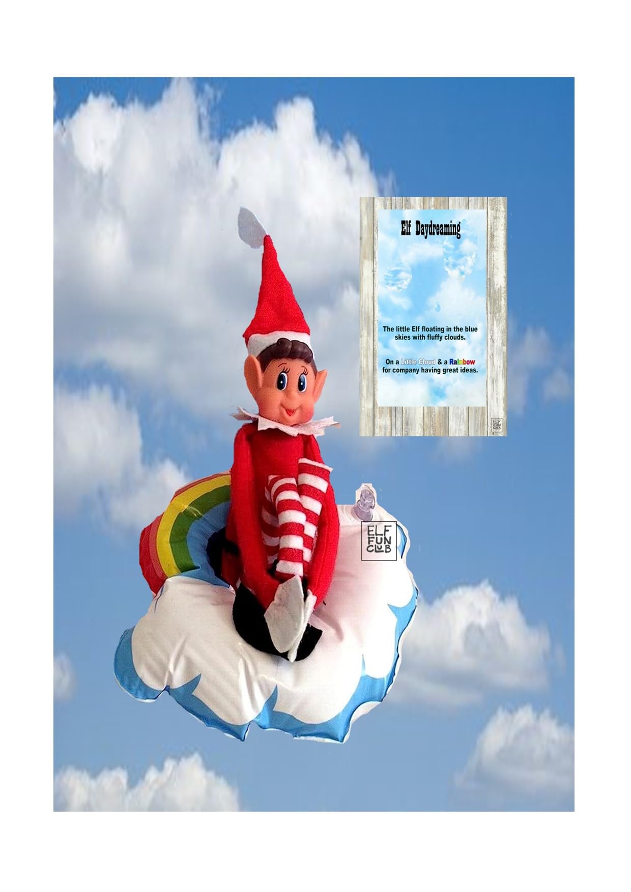 ELF PROP - Elf Daydreaming in a Inflatable Rainbow on a Cloud Elf Props Ideas Joke Christmas Decoration