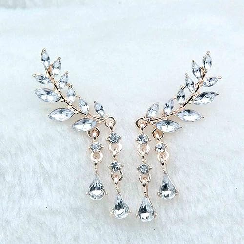Boho Rhinestone Ear Crawler Earrings Gold Crystal Wing Ear Climber Earrings Angel Wing Crystal Dangle Earrings Cz Wing Studs Earrings Jewelry for Women (Gold)(Gold)