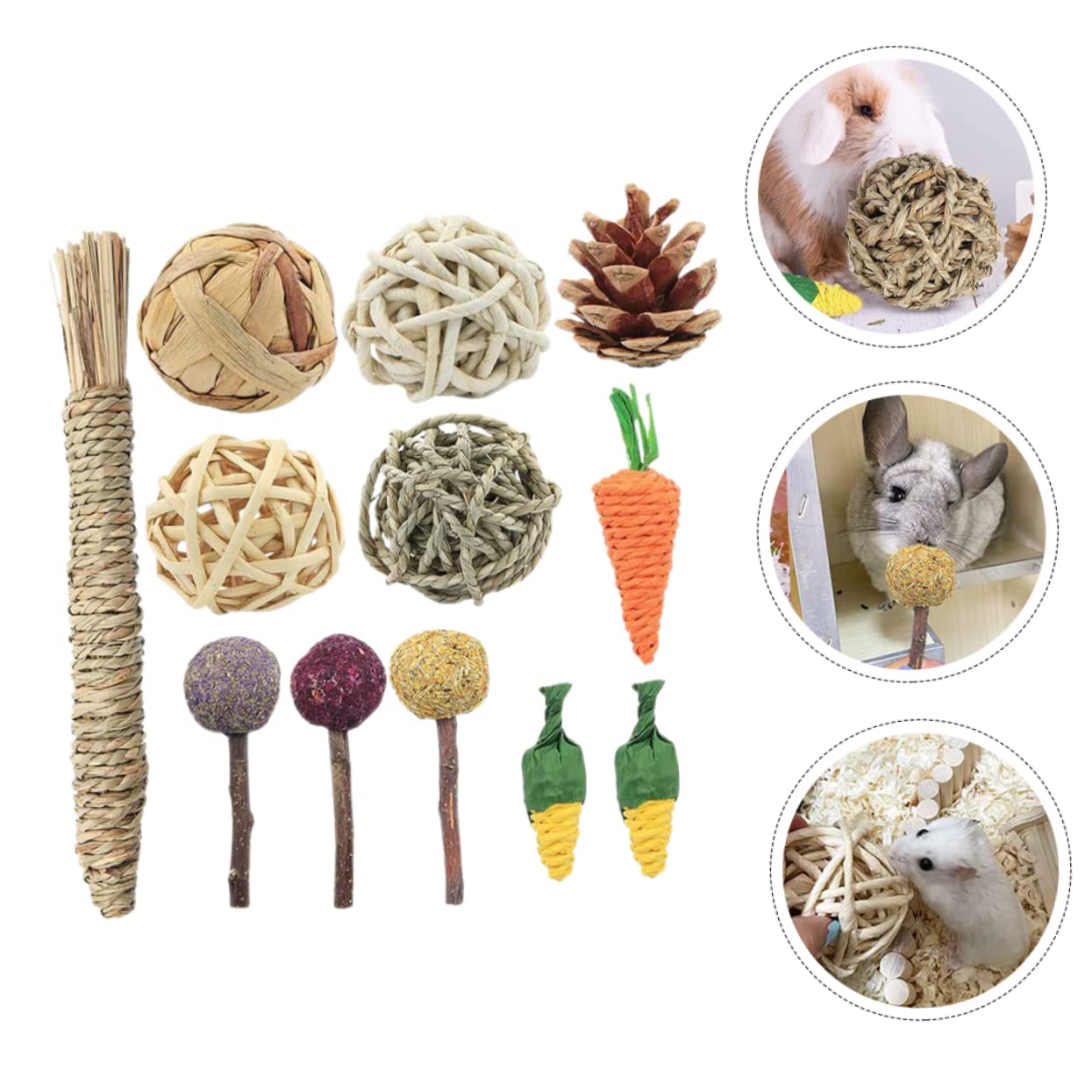 BESPORTBLE 36piezas Juguetes para Hámster y Pequeños Roedores Accesorios De Enriquecimiento para Conejillos De Indias Chinchillas y Conejos Juguetes Masticables Naturales para Actividad y