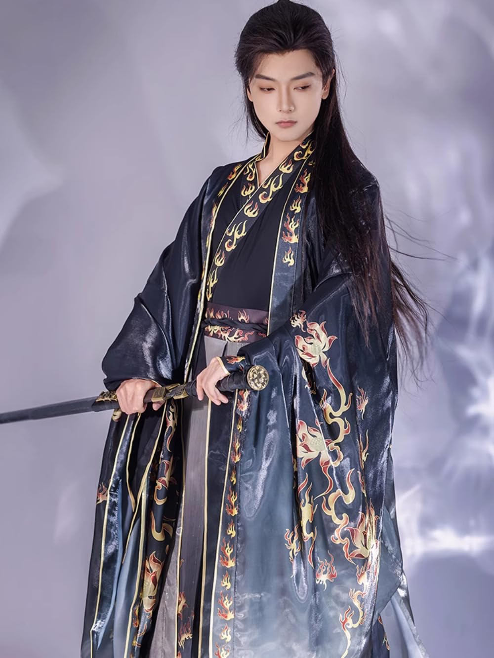 Chiński tradycyjny kostium Hanfu Dress, chińska od Męska koszula Hanfu w stylu Jin w stylu chińskim Wei Jin ze spódnicą Ru z dużymi rękawami(Red,Medium)
