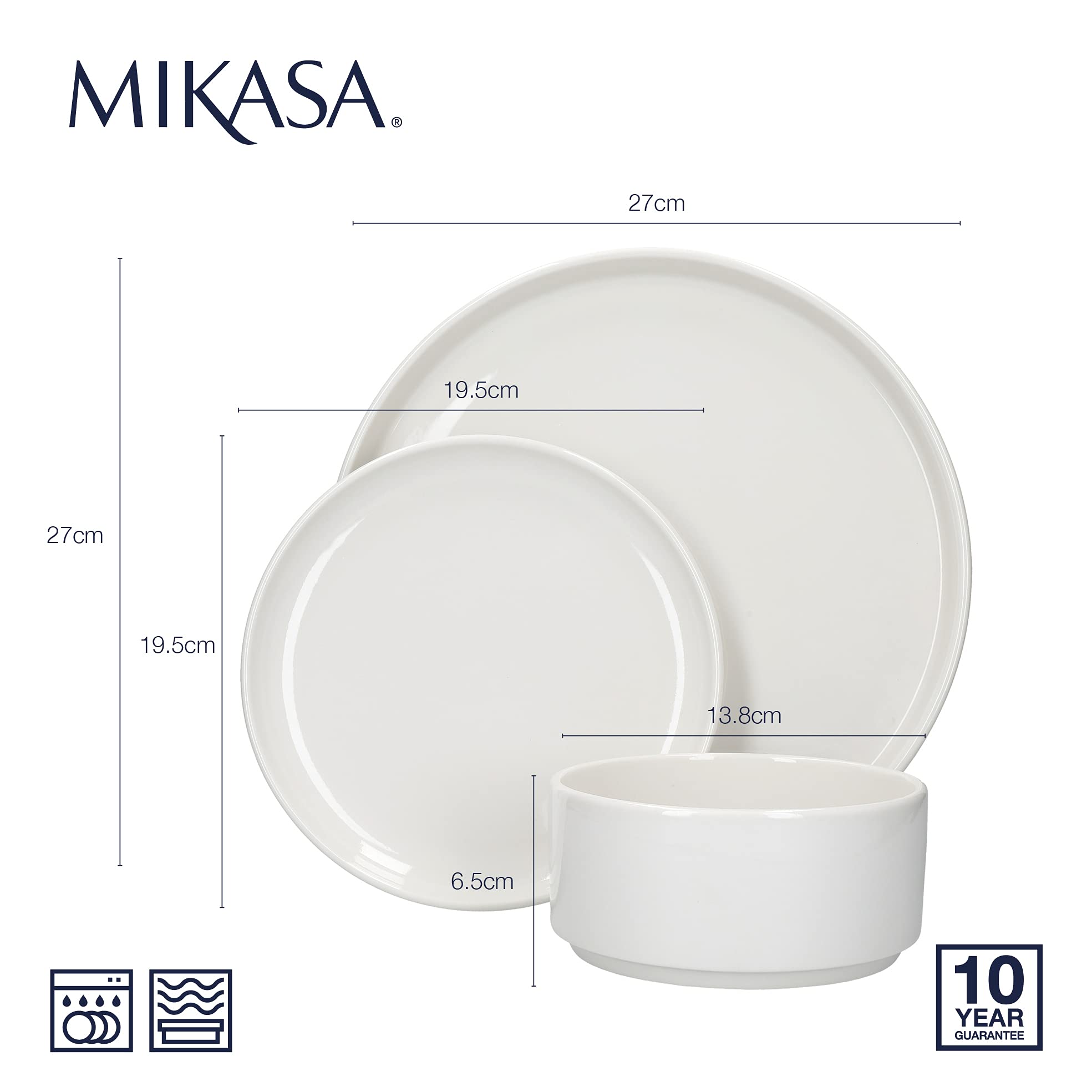 Mikasa Camberlie Essgeschirr Set, Weißes Porzellan im Scandi Style, Teller und Schüsseln, 12er Set