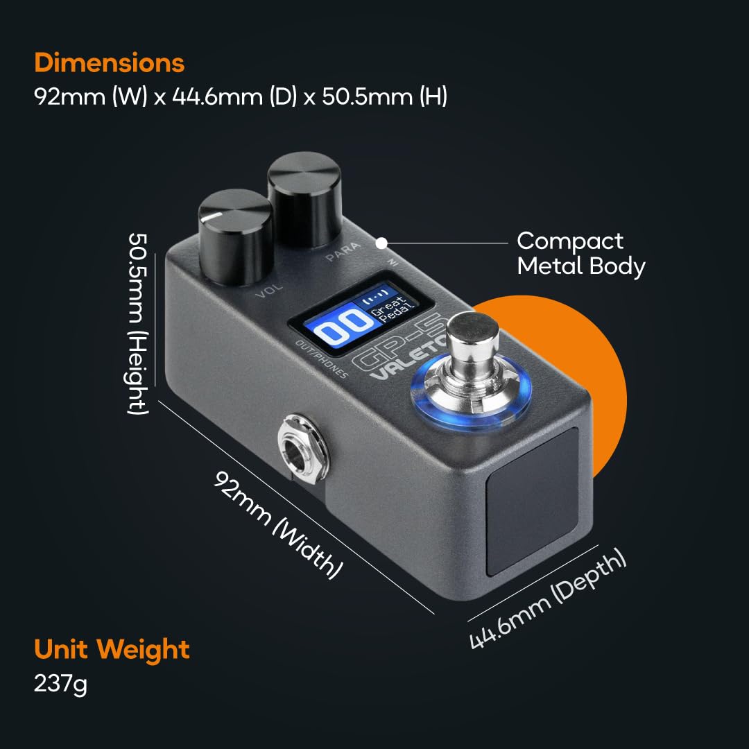 Valeton Processore multi-effetti compatto GP-5 - SnapTone e caricatore IR, oltre 100 effetti, Bluetooth, interfaccia audio USB