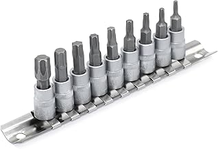 DAKCOS Torx Bit Socket Set, 1/4" Drive, 9 Pieces Star Bit Socket Set, T10 - T50, S2 Alloy Steel Bit and CR-V Drive Socket