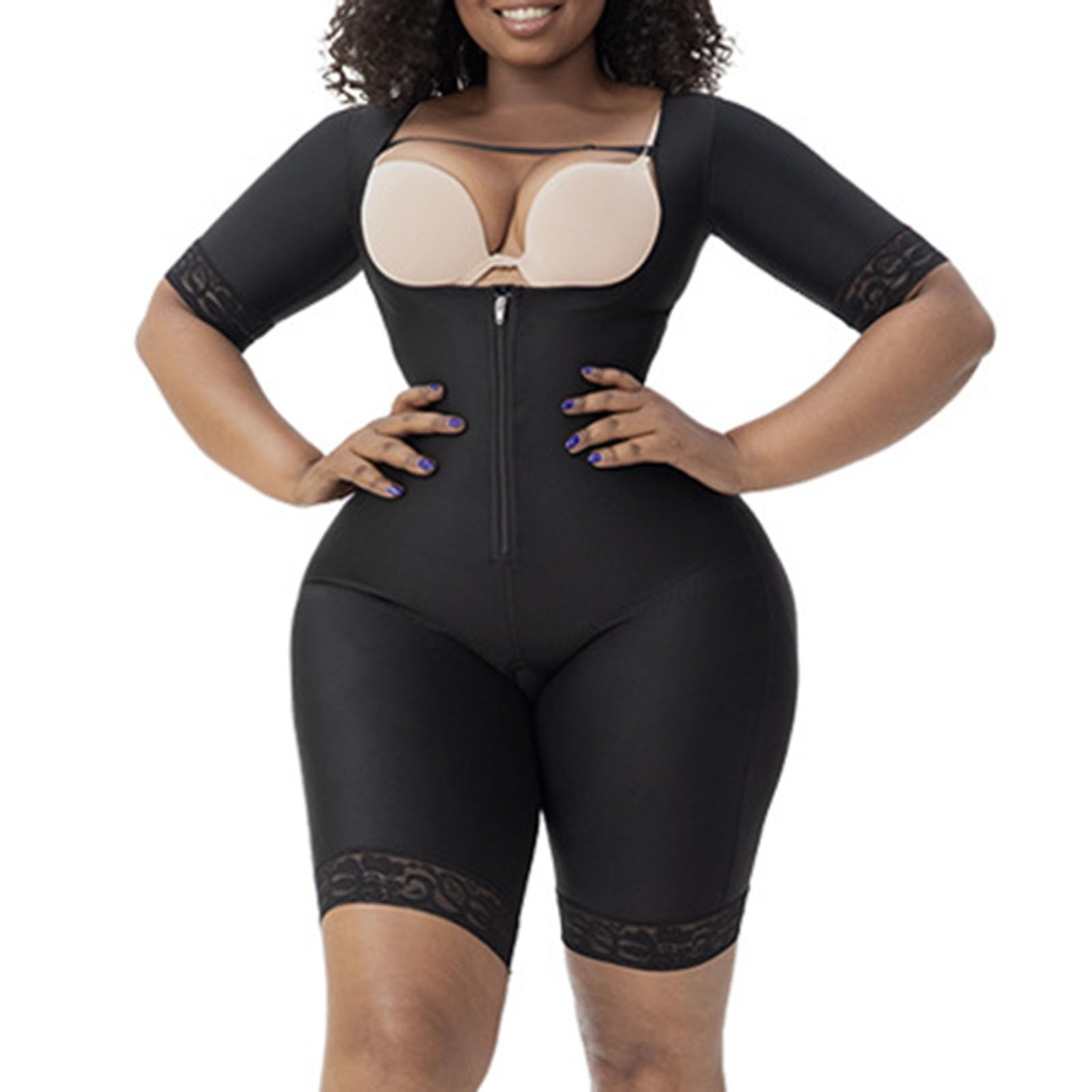 WKZSXXMJ Women Full Body Bodysuit Post Surgery Lipo Compression Stage 1 Faja Tummy Hourglass Shapewear Upper Arm Shaper Open Bust(Black,XS)