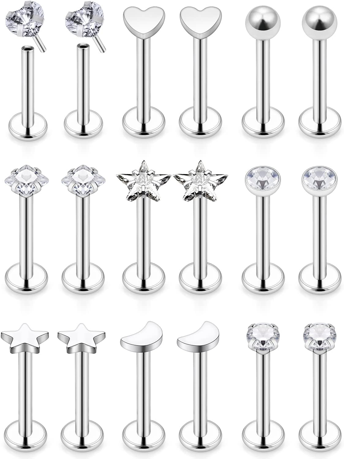 Cisyozi 20G 18G 16G Threadless Push in Nose Rings Studs With Fat Back 316L Surgical Steel Lip Labret Medusa Rings Studs Cartilage Tragus Helix Ear Earring Body Jewelry Piercing for Women Men 7mm Bars