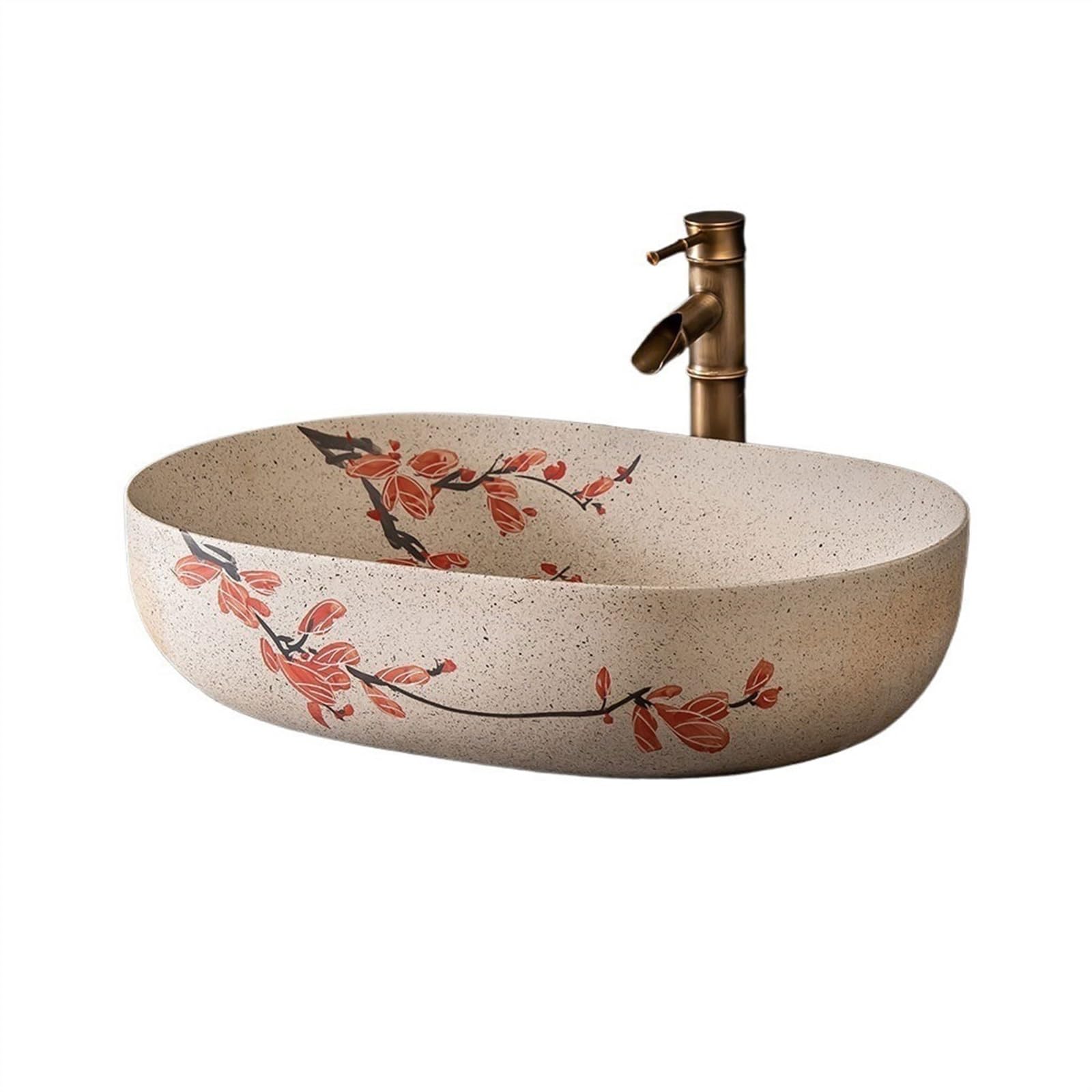 Sjdopulse Vessel Sink Vessel Vanity Sink Antique Hotel Washbasin Bathroom Household Bathroom Sink Vintage Ceramic Washbasin Art Hand-Painted Patterns Bathroom Sink Ceramic Small Sink Bo