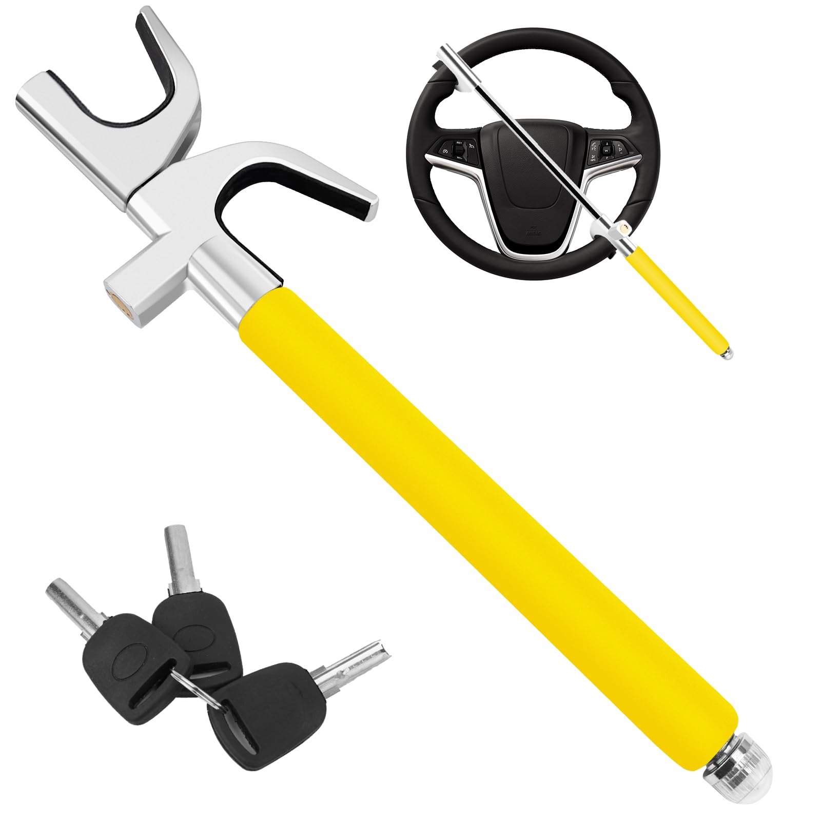 SURDOCA Multifunction Steering Wheel Lock – High Security Anti Theft with Window Breaker – Universal Car Wheel Lock – Easy Installation Fit for Auto Truck SUV Van